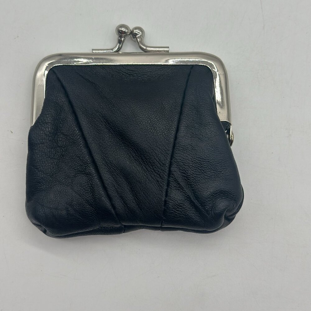 Vintage Black Leather Kiss Lock Mini Bag Change Purse